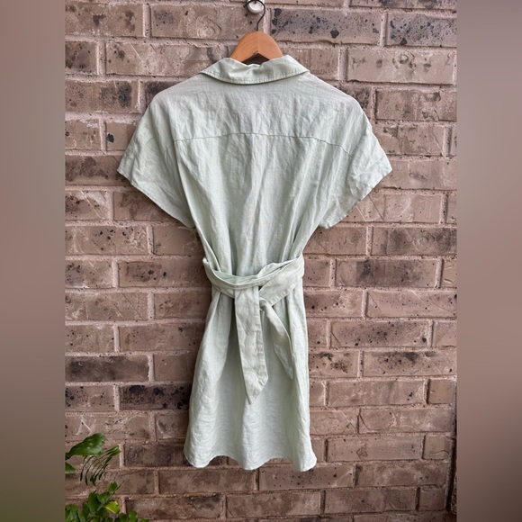 Zara Green Linen Collar Belted Dolman Sleeve Mini Dress - Picture 8 of 10